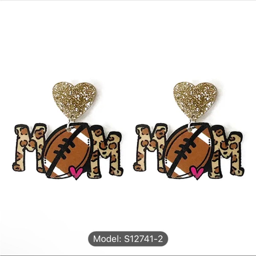Football MOM dangle earrings with heart